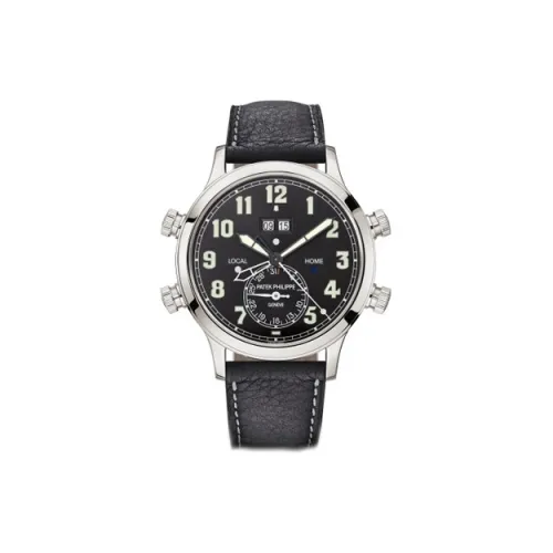 PATEK PHILIPPE Automatic Mechanical Movement Men's Watches Watch 42.2mm Black Dial Platinum Watch Case Cowhide Strap