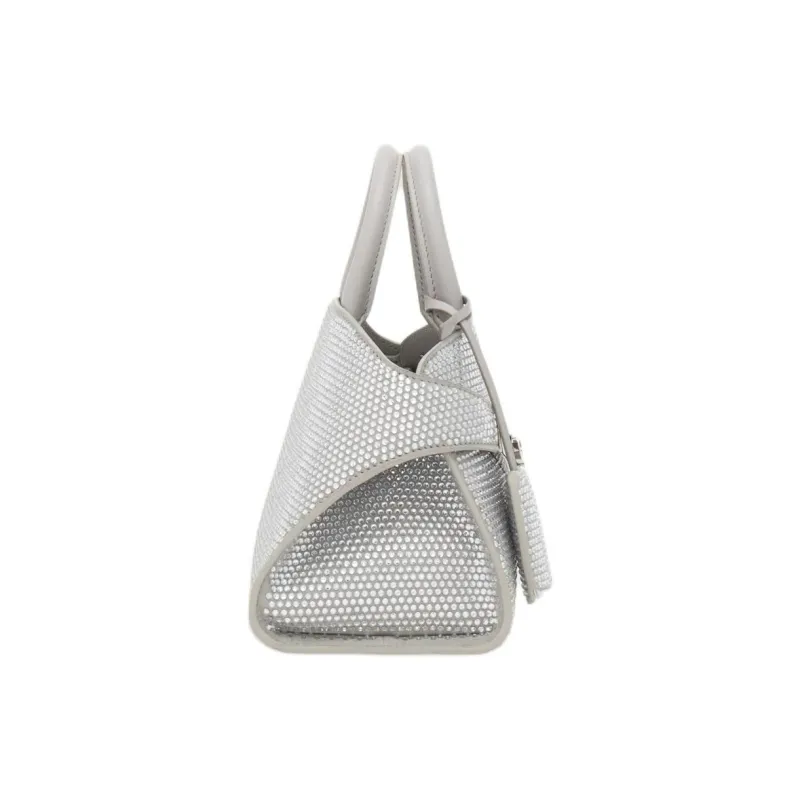 FERRAGAMO Crystal Embellished Calfskin Shoulder Bag, Crossbody Bag, Handbag Mini Women's Silver-2