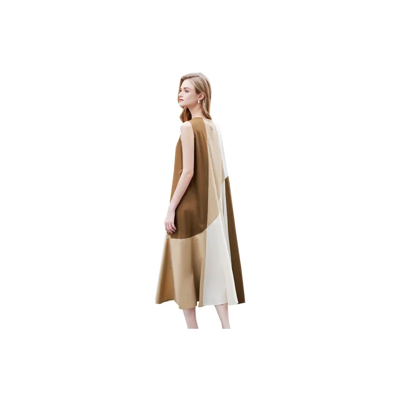 TOUCH Sleeveless Dress Women's Coffee And Beige Khaki-1