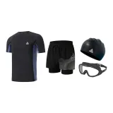 Black Silver Four-Piece Set (Swimsuit+Swimming Trunks+Swim Goggles+Swimming Cap)