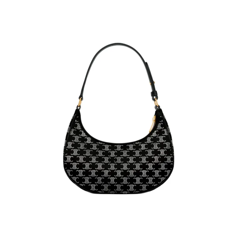 CELINE Diamond Embellished Silk Satin Handbag Shoulder Bag Women's Black-2