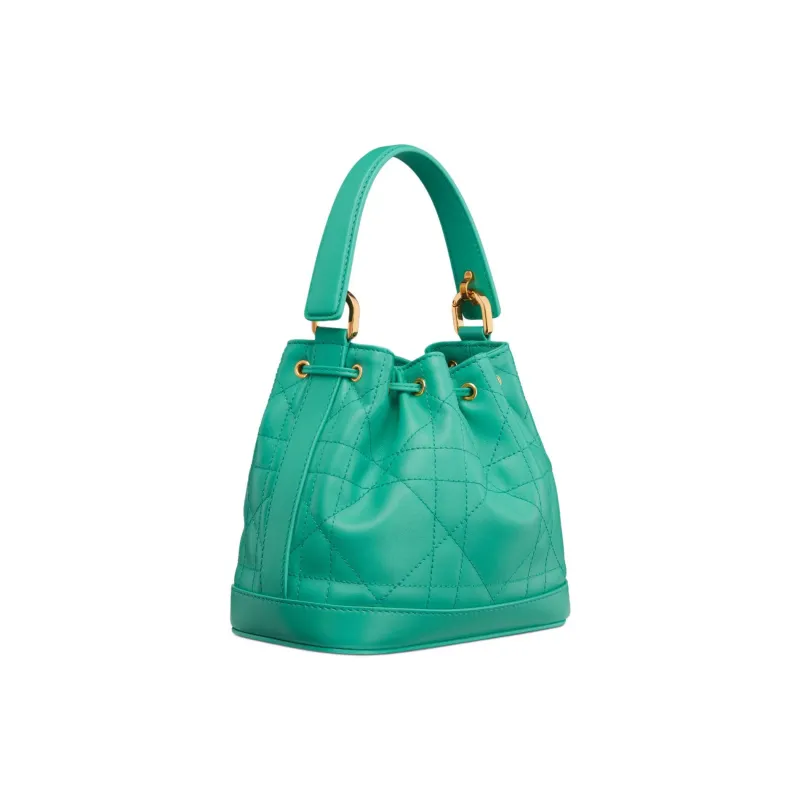 DIOR Wicker Pattern Cow Leather Bucket Bag Handbag Shoulder Bag Small Size Women's Sea Blue-2
