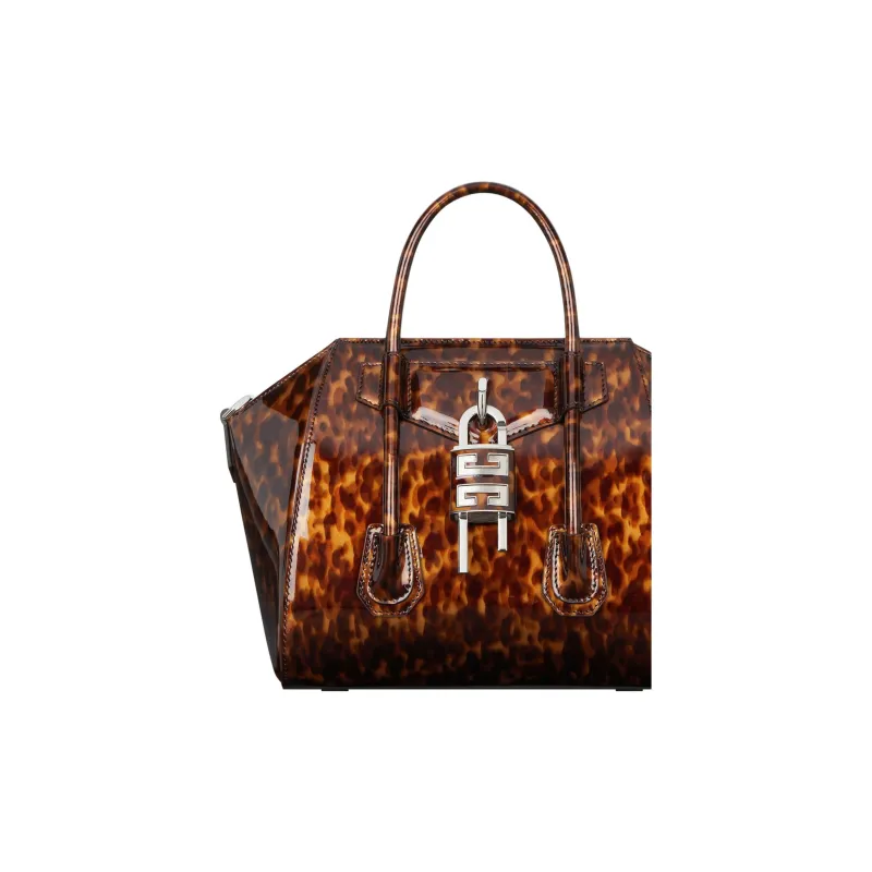 GIVENCHY Turtle Shell Pattern Patent Leather Shoulder Bag Crossbody Bag Handbag Mini Women's Black Umber-4