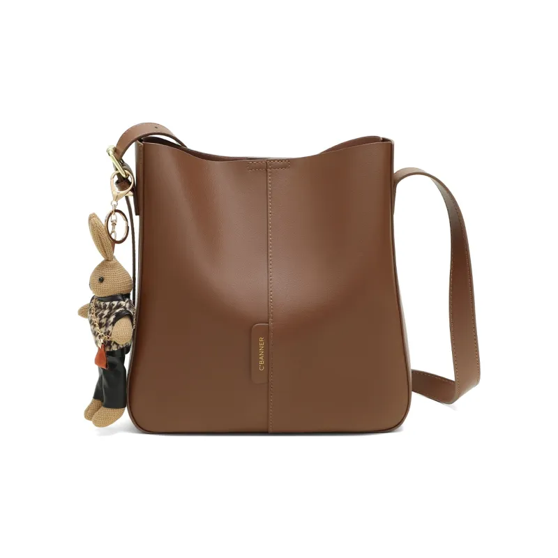 C°BANNER Cow Leather With Synthetic Leather Crossbody Bag Medium Size Women's Coffee-3