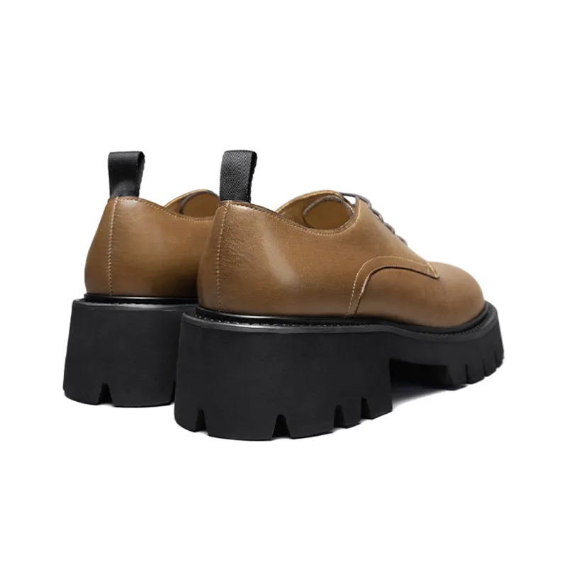 THOM WILLS Commute Versatile Calfskin Derby Shoes Women's Casual Shoes Women's Gold Brown-3