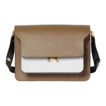 MARNI Trunk Cow Leather Trunk Bag, Shoulder Bag Women's Coffee White Multicolor