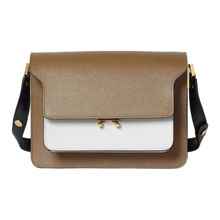 MARNI Trunk Cow Leather Trunk Bag, Shoulder Bag Women's Coffee White Multicolor-0