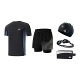 Black Silver Five-Piece Set (Swimsuit+Swimming Shorts+Swim Goggles+Swimming Cap+Swim Bag)