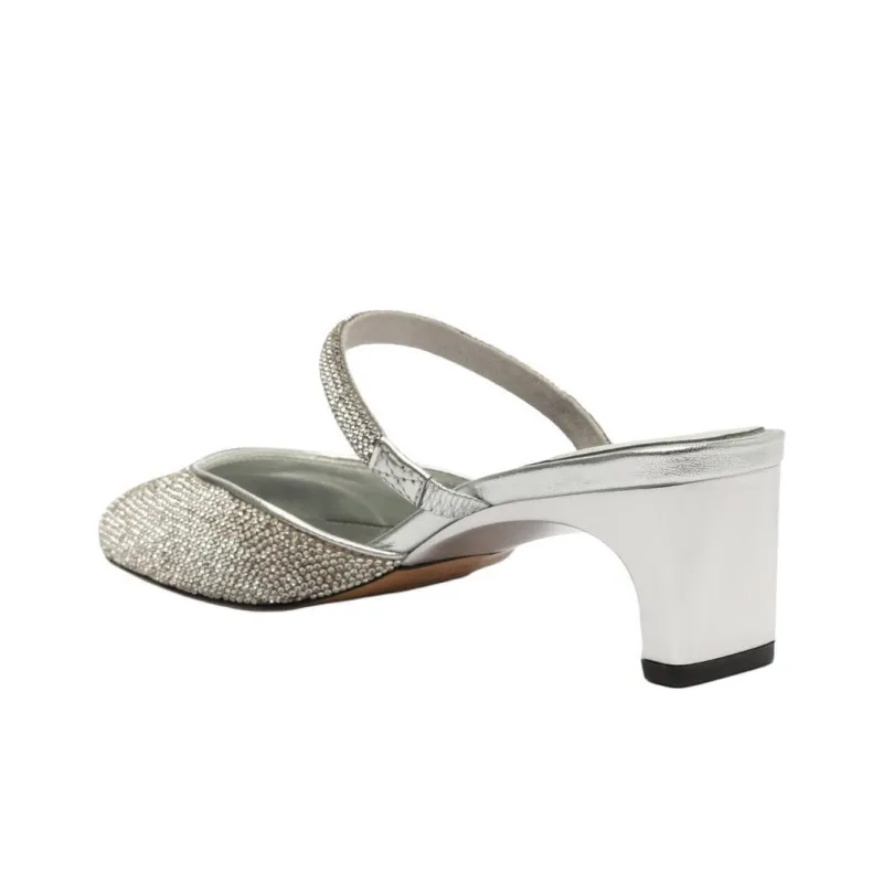 Schutz Closed Toe Slippers 5cm Women's Silver-3