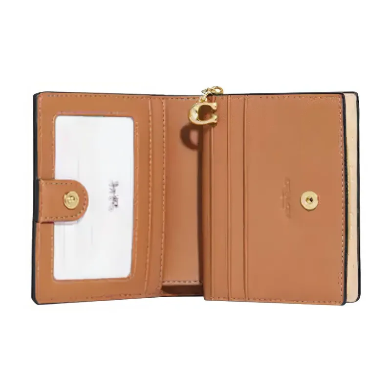 COACH Snap Wallet Smooth Leather Card Holder, Coin Pocket, Wallet Mini Women's Pink & White-2