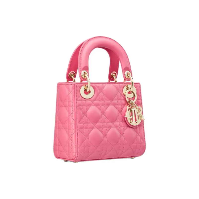DIOR Lady Dior Wicker Pattern Sheepskin Lady Dior Bag, Shoulder Bag, Crossbody Bag, Handbag Mini Women's Candy Pink-2