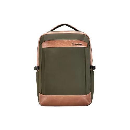 Hush Puppies Cow Leather Backpack Regular Men's Blue Khaki