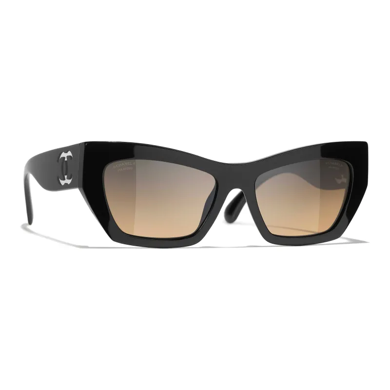CHANEL Acetate Nylon Cat Eye Sunglasses Unisex Black-2