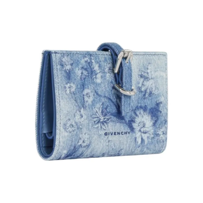 GIVENCHY Embroidered Washable Denim Wallet Women's Medium Blue-1