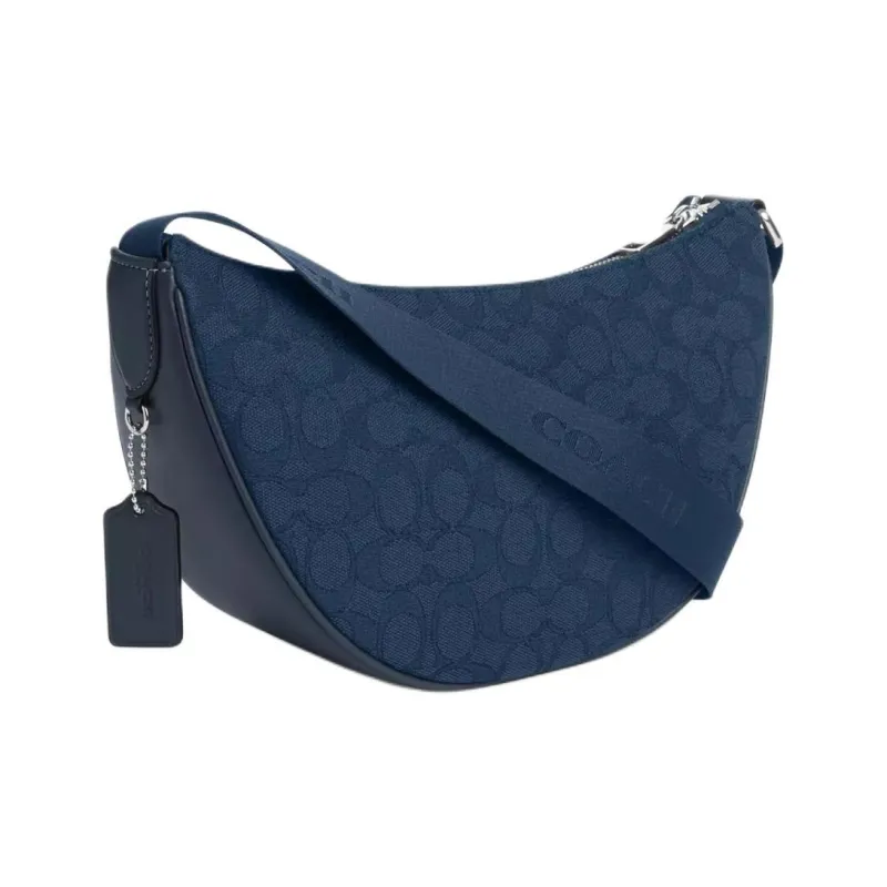 COACH Iconic Jacquard With Refined Calfskin Crossbody Bag, Shoulder Bag Tubas Women's Dark Color Denim Blue-1