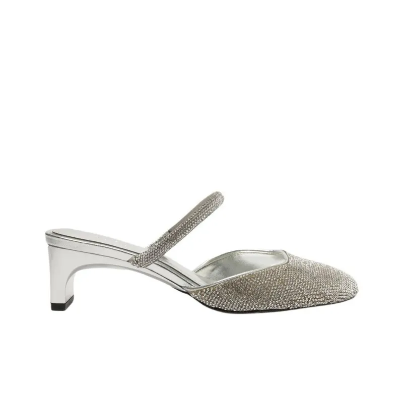Schutz Closed Toe Slippers 5cm Women's Silver-1