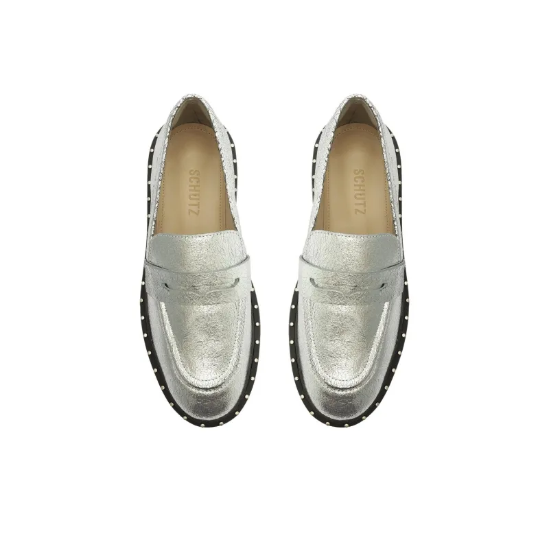 Schutz Christie Loafers 5cm Women's Silver-4