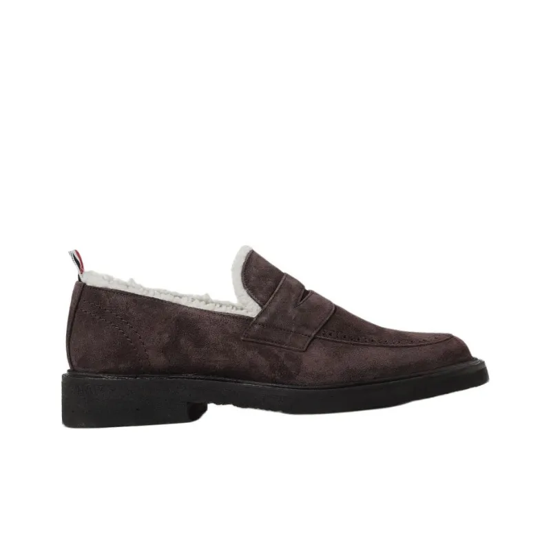 THOM BROWNE Shearling lining Suede Penny Loafers-1
