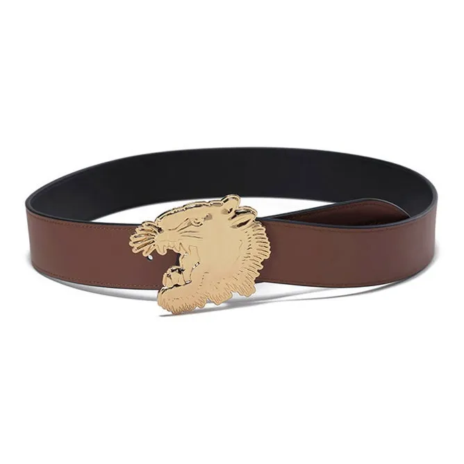 KENZO High Tech Material 3, Non Trimmable, Board Buckle Double Sided Cow Leather Belts Men's Black/Brown Width 4cm-1