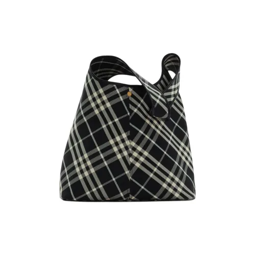 Burberry 100% Cotton One Shoulder Handbag Large Size Women's Black Plaid