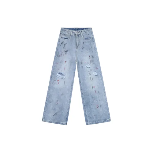 Voguo Relay Mid Rise Jeans Loose Fit Straight Fit Wide Leg Pants Unisex Dusty Blue