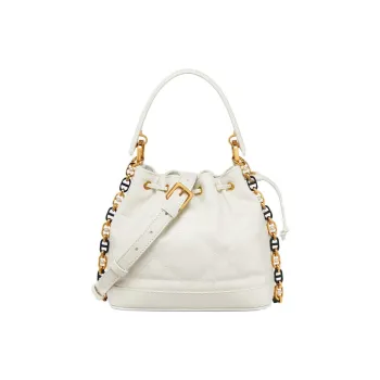 DIOR Wicker Pattern Calfskin Bucket Bags Shoulder Bag Crossbody Bag Handbag Small Size Women's White