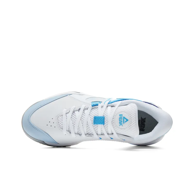 PEAK Basketball Shoes Men Low Top All White Sapphire Blue-3