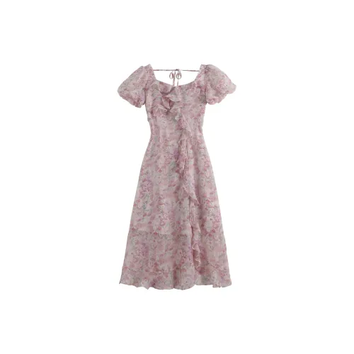 HUULOB Short-Sleeved Dresses Women's Light Pink