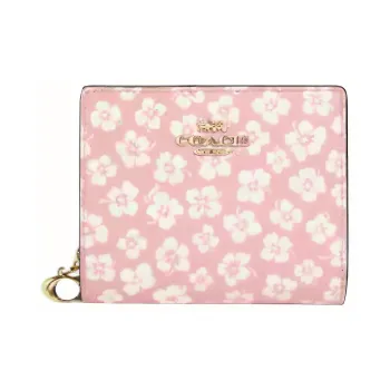 COACH Snap Wallet Smooth Leather Card Holder With Coin Pocket Mini Women's Pink & White