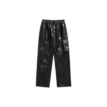 PAINT STAIN Leather Pants Unisex Black