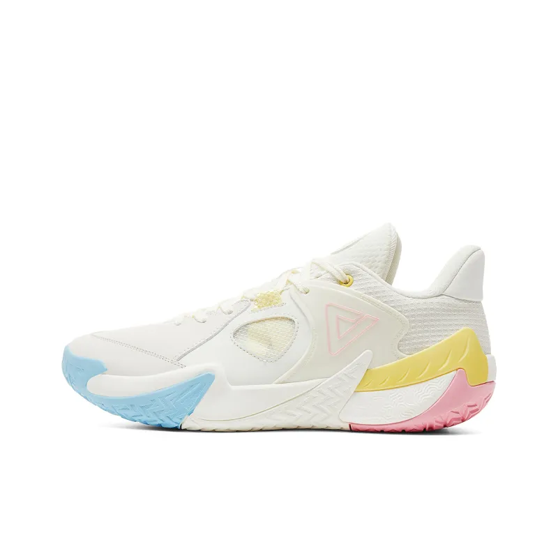 PEAK Basketball Shoes Men Low Top Super Light White Pink-0