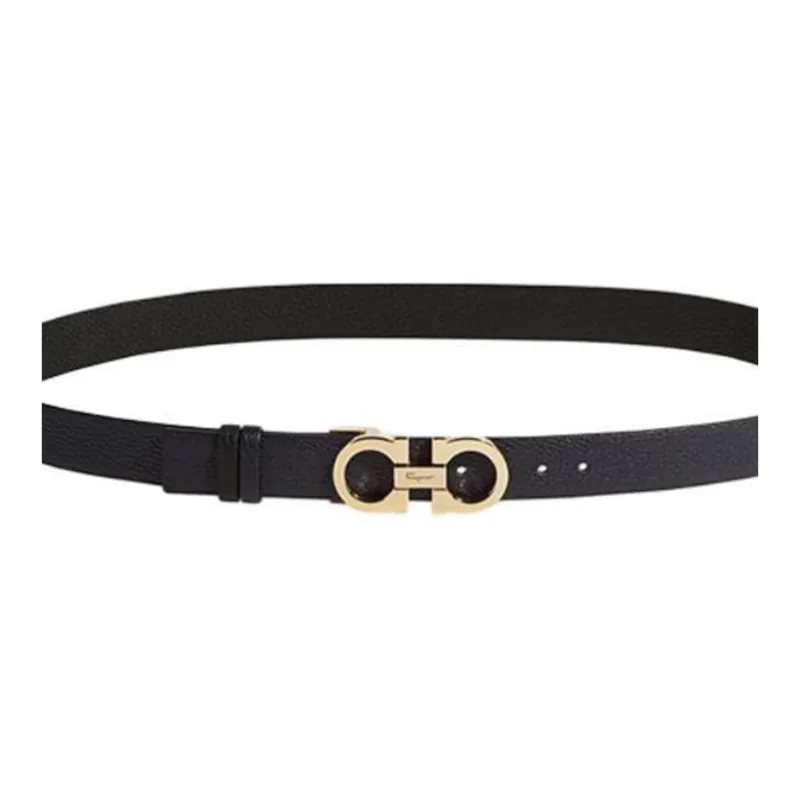 FERRAGAMO Solid Color Design Smooth Buckle Cow Leather Leather Belts Women's Black Width  2.5CM-1