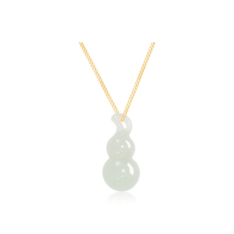 GANGCUI Gourd Pendant With Chain Pale Greenish White Jade Unisex-0