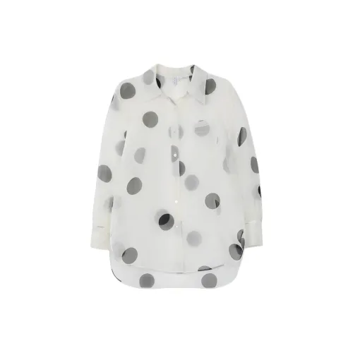 Roselingling Shirts Women's White Base With Black Dots