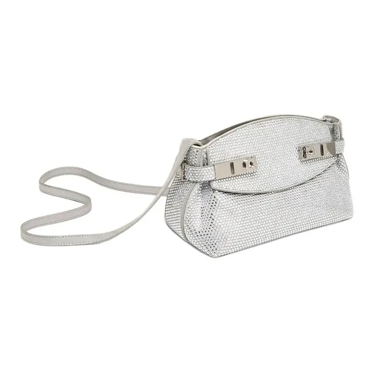 FERRAGAMO Calfskin With Suede Shoulder Bag, Crossbody Bag Trumpets Women's Silver-1