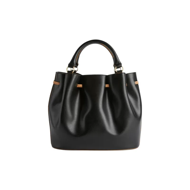 Alviero Martini Leather With Sheepskin Bucket Bag, Crossbody Bag, Handbag Women's Black-1