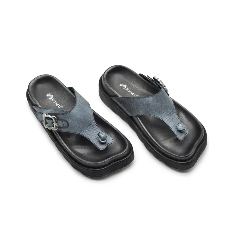 ARTMU Rubber Sole Odor Resistant Abrasion Resistant Flip Flops Women's Light Blue-4
