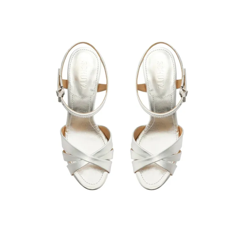 Schutz Keefa Strap Sandals 14.3cm Women's Silver-4
