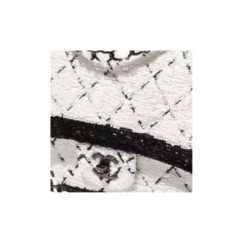 CHANEL Woven Tweed Shoulder Bag, Crossbody Bag, Handbag Trumpets Women's Black & White-4