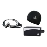 Black White Large Frame Swim Goggles+Swimming Cap+Swim Bag