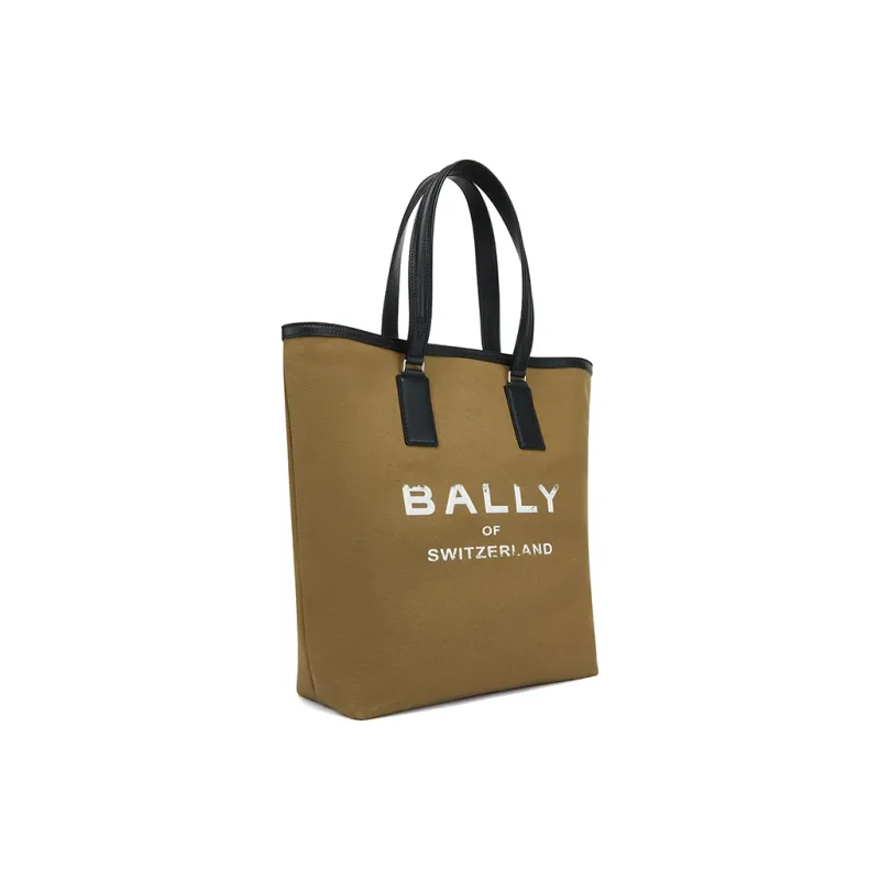 BALLY Cotton With Cow Leather Tote Bag Shopping Bag Handbag Women's Brown-2