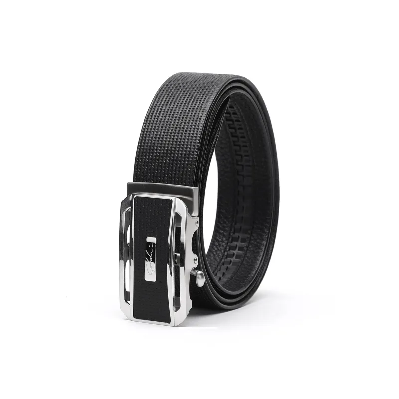 Satchi Sandu Belt Men's Automatic Buckle Fashion Casual Cow Leather Leather Belts Men's Black Width 3.4cm-1
