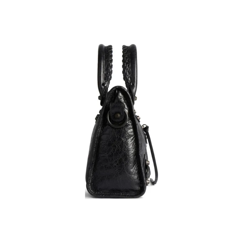 Balenciaga Le City Small Bag In Black Arena Storico Lambskin Brass Hardware Black-3