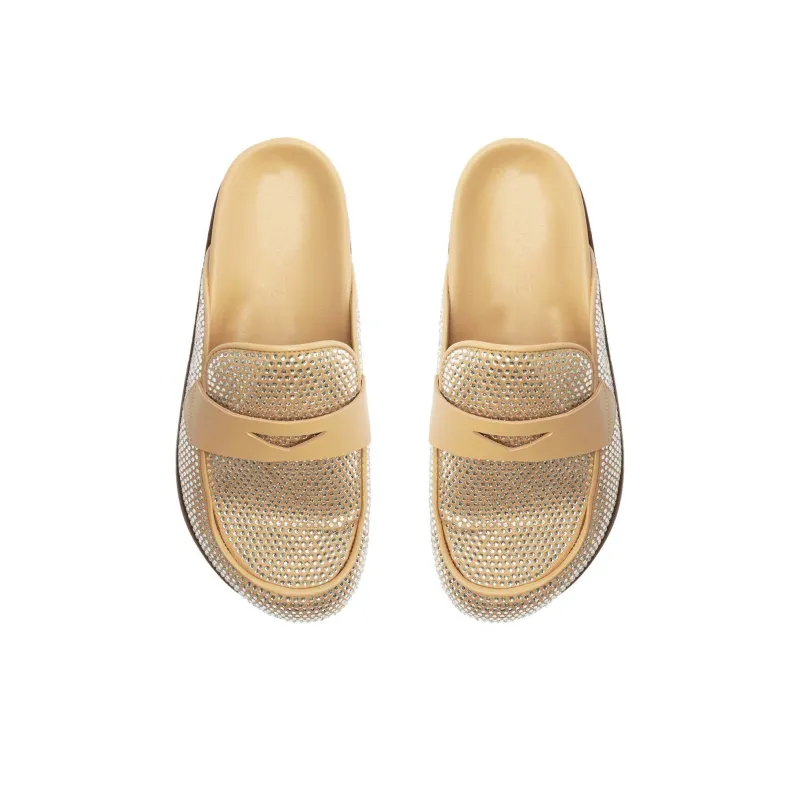 Schutz Closed Toe Slippers 3cm Women's Gold-4