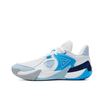 PEAK Basketball Shoes Men Low Top All White Sapphire Blue