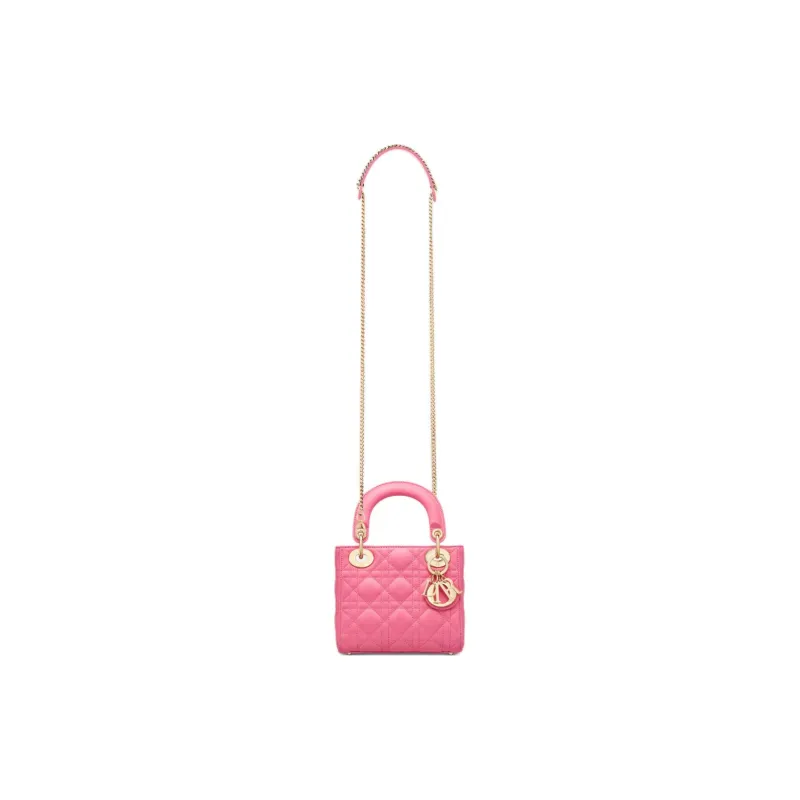 DIOR Lady Dior Wicker Pattern Sheepskin Lady Dior Bag, Shoulder Bag, Crossbody Bag, Handbag Mini Women's Candy Pink-1