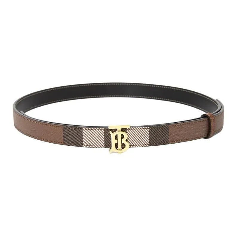 Burberry Double Sided Design Cotton Metal TPU Belt Women's Brown Width  2CM-0