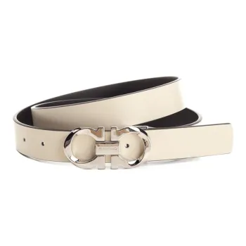FERRAGAMO Double-Sided Adjustable Gancini Design Calfskin Leather Belts Men's Beige -