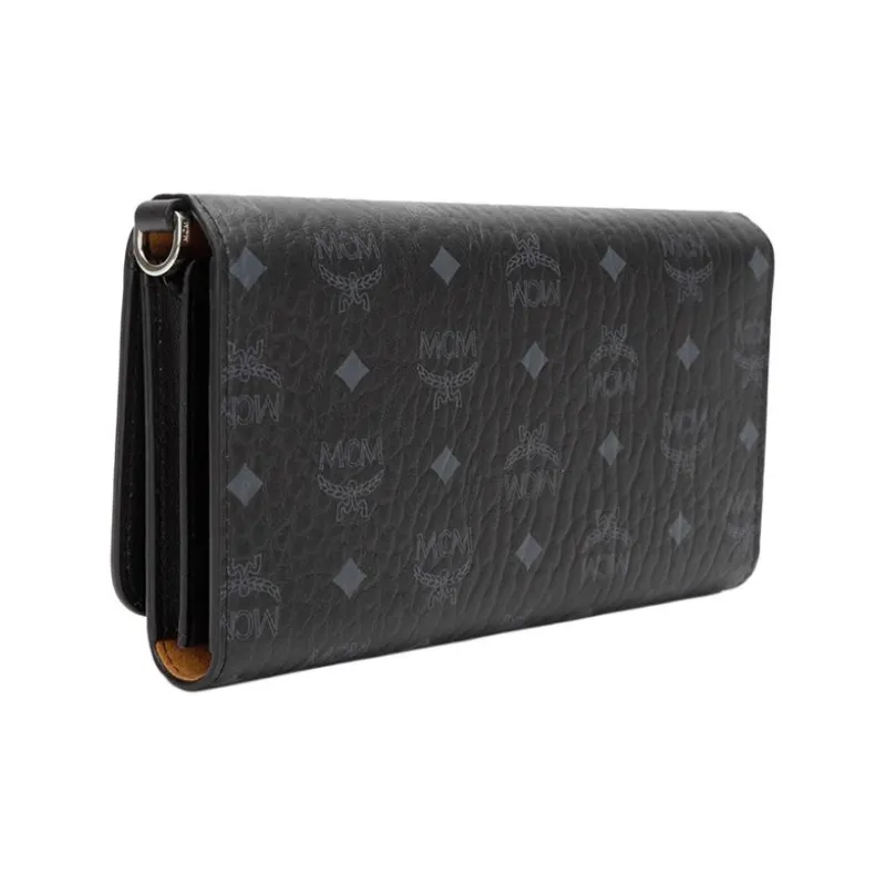 MCM Essential Visetos Origina Leather Cell Phone Pouch, Wallet, Crossbody Bag Unisex Black-1