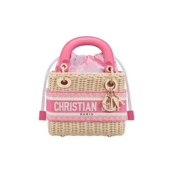 DIOR DIORIVIERA Wicker Shoulder Bag Crossbody Bag Handbag Mini Women's Natural Multicolor Candy Pink